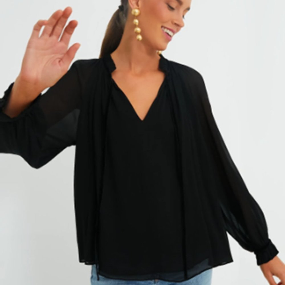 TUCKERNUCK Black Allison Tie Blouse, Size L, NWT